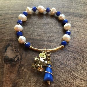 Blue Crystal and Pearl Bracelet
